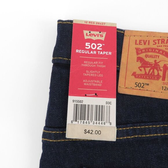 Levis 502 Boys Blue Denim Jeans 12 Reg Adjustable Waist NWT $42 - Picture 3 of 5